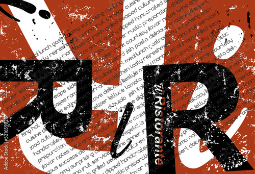 restaurant food and drink gastronomy word and tag cloud, grungy vector illustration