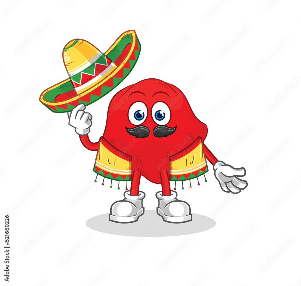 red cloth Mexican culture and flag. cartoon mascot vector