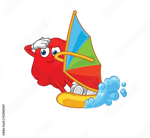 red cloth windsurfing character. mascot vector