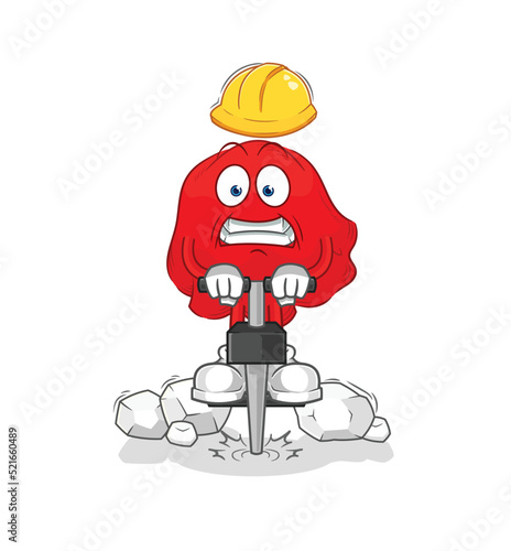 red cloth drill the ground cartoon character vector