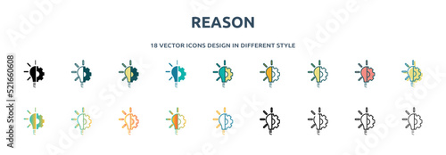 reason icon in 18 different styles such as thin line, thick line, two color, glyph, colorful, lineal color, detailed, stroke and gradient. set of reason vector for web, mobile, ui