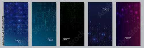 Vector illustration. Binary code background. Software programming concept. Glowing numbers and dots. Digital data. Technological style. Design for flyer, voucher, coupon, social media story template.