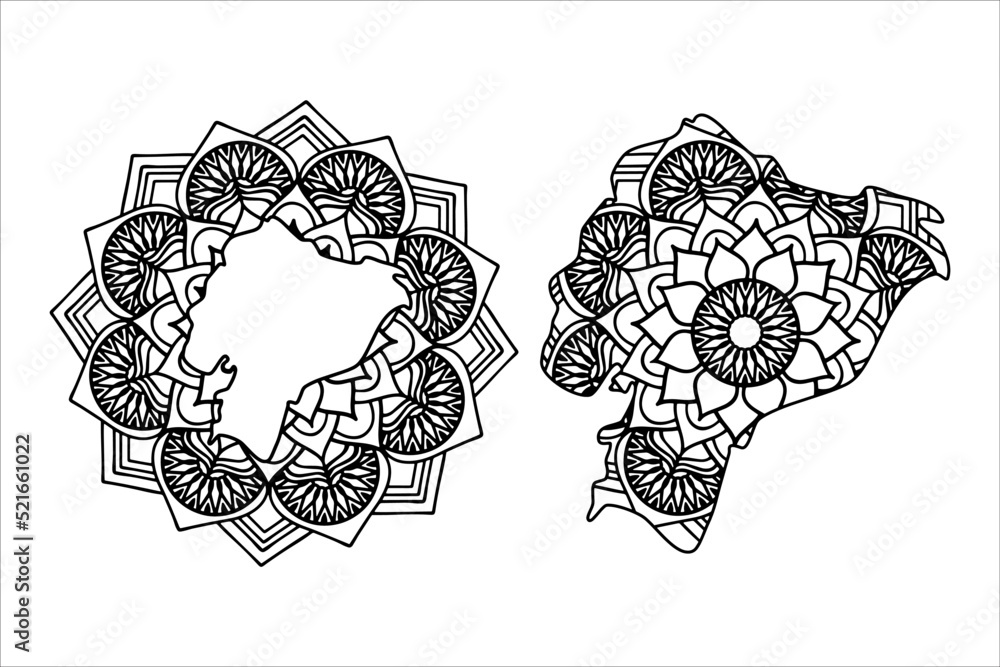 Mandala cut file creative silhouettes set on white background. Map of Ecuador