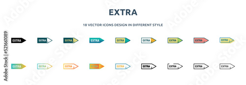 extra icon in 18 different styles such as thin line, thick line, two color, glyph, colorful, lineal color, detailed, stroke and gradient. set of extra vector for web, mobile, ui