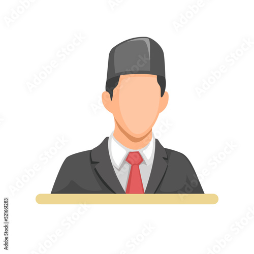 man in suit wear muslim cap indonesian government people character figure illustration vector