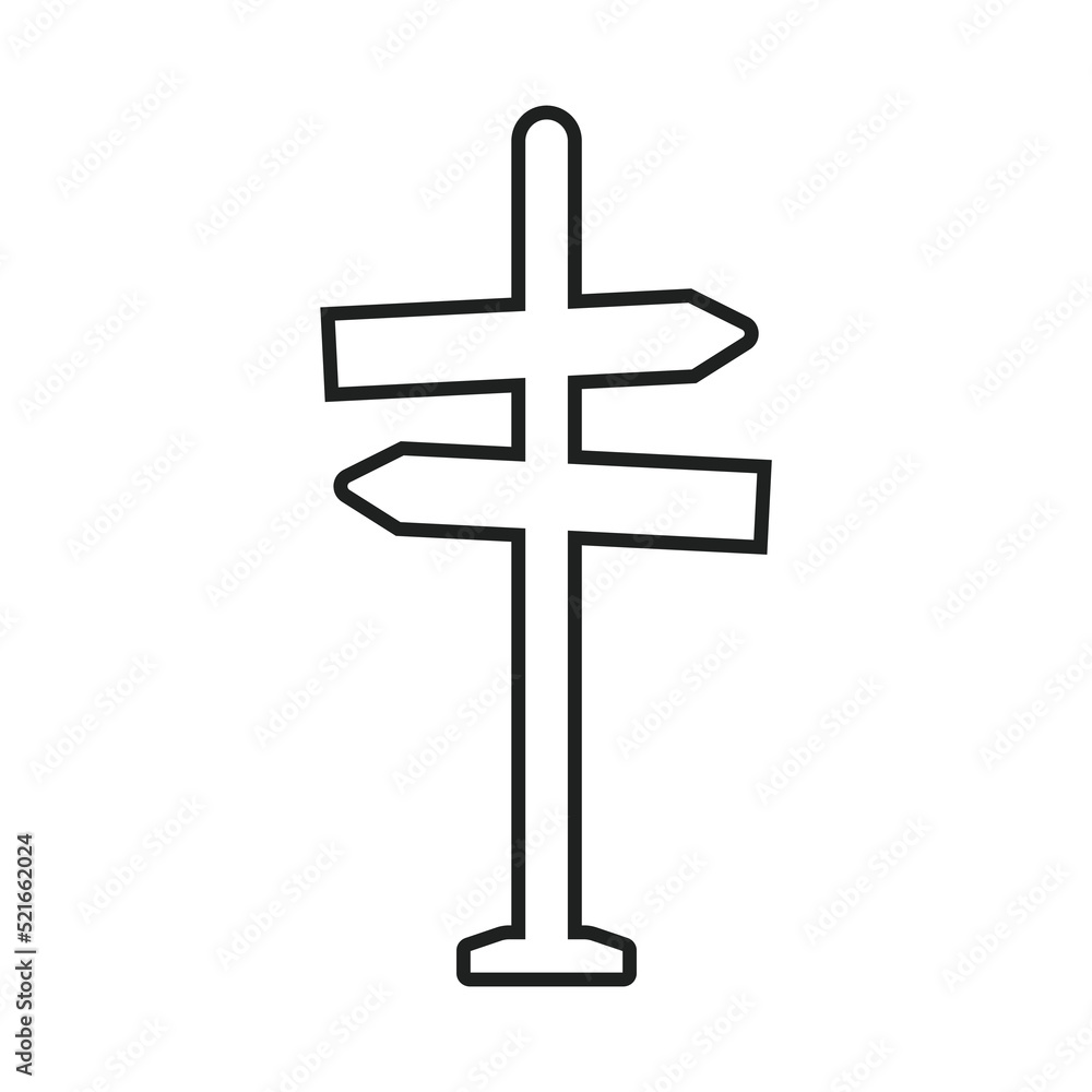 Simple outline signpost, direction icon on white background.