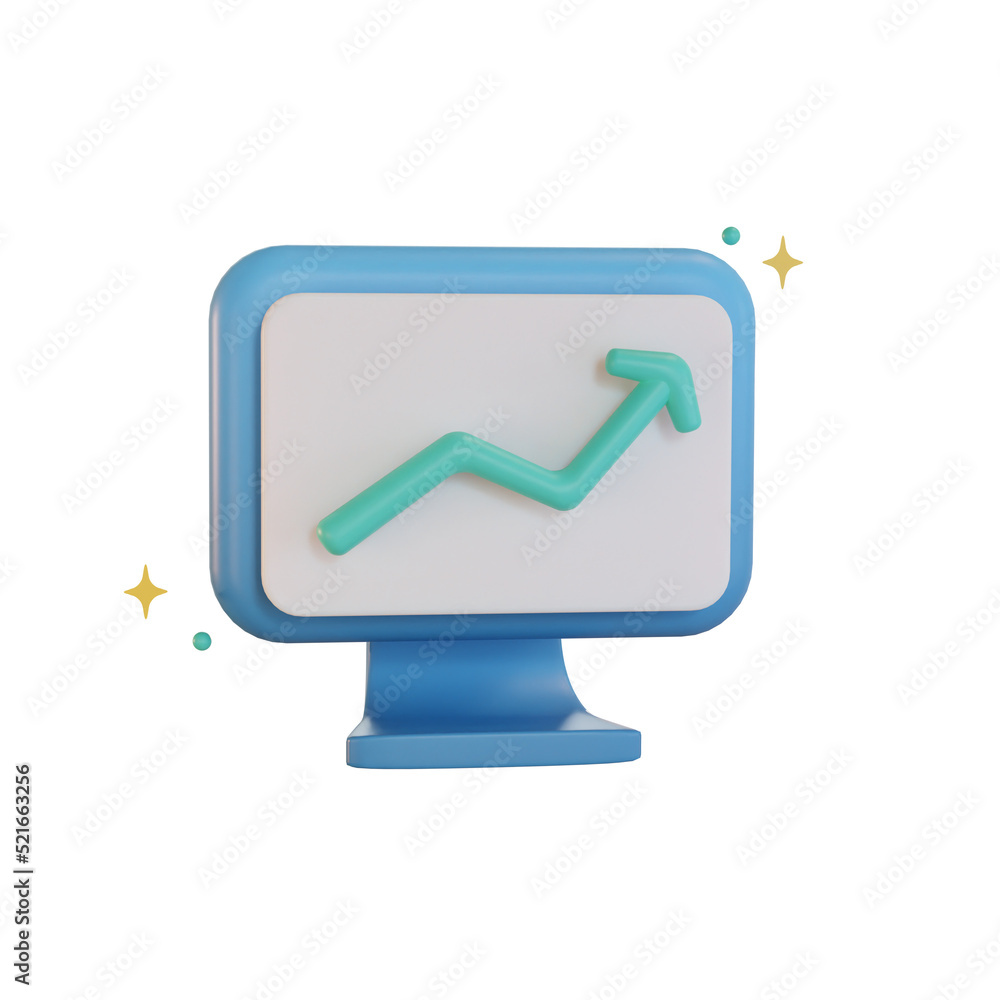 Icon Business 3d, Computer with statistics, for web, app, infographic Icon Business 3d, Computer with statistics, for web, app, infographic