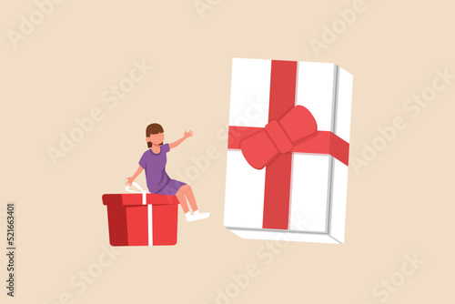 Happy girl gets gift boxes with ribbons. Gift box concept. Flat vector illustration isolated.