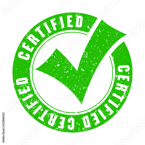 Green round certified vector icon isolated on white background