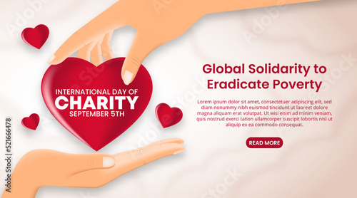 International day of charity background with an illustration of a hand is giving a charity