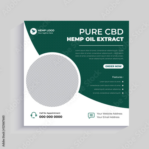 Natural hemp oil or Cbd product social media post square banner template