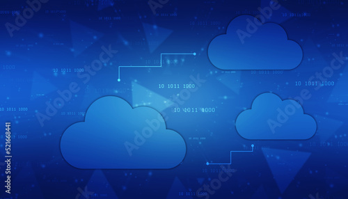 2d illustration of Cloud computing, Digital Cloud computing Concept background. Cyber technology, internet data storage, database and data server concept