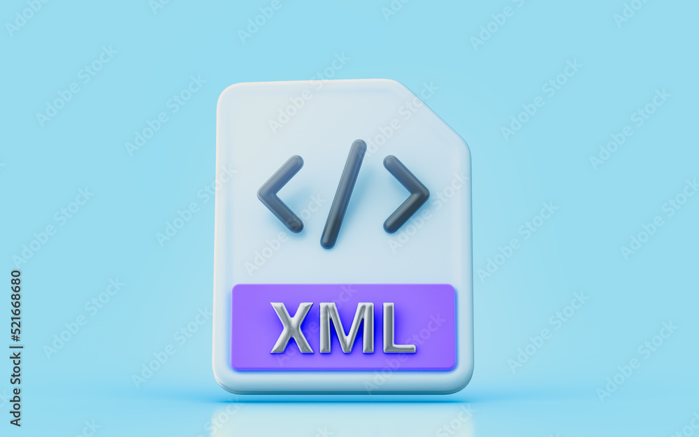 XML document file sign 3d render concept for coadding creating website and app developer XML document file sign 3d render concept for coadding creating website and app developer