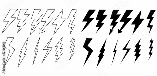 Thunderbolts icon set isolated on black background