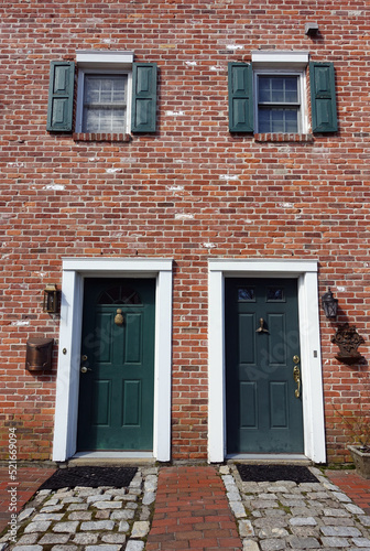 Two Doors Side-by-Side in an Historic Brick Building