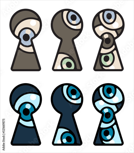 Eyeballs looking through keyhole