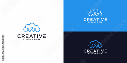 Abstract Initial Letter people cloud and fingerprint Logo. blue color isolated on White and black Background. Usable for Business and Branding Logos. Flat Vector Logo Design Template Element.