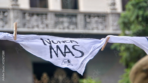 Canvas Print "Never again" bandanas hanging on the Day of Remembrance for Truth and Justice i