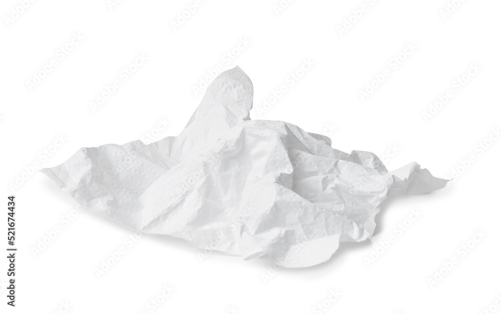 Single screwed or crumpled tissue paper after use isolated on white background with clipping path Single screwed or crumpled tissue paper after use isolated on white background with clipping path