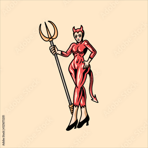 devil girl tattoo vector design