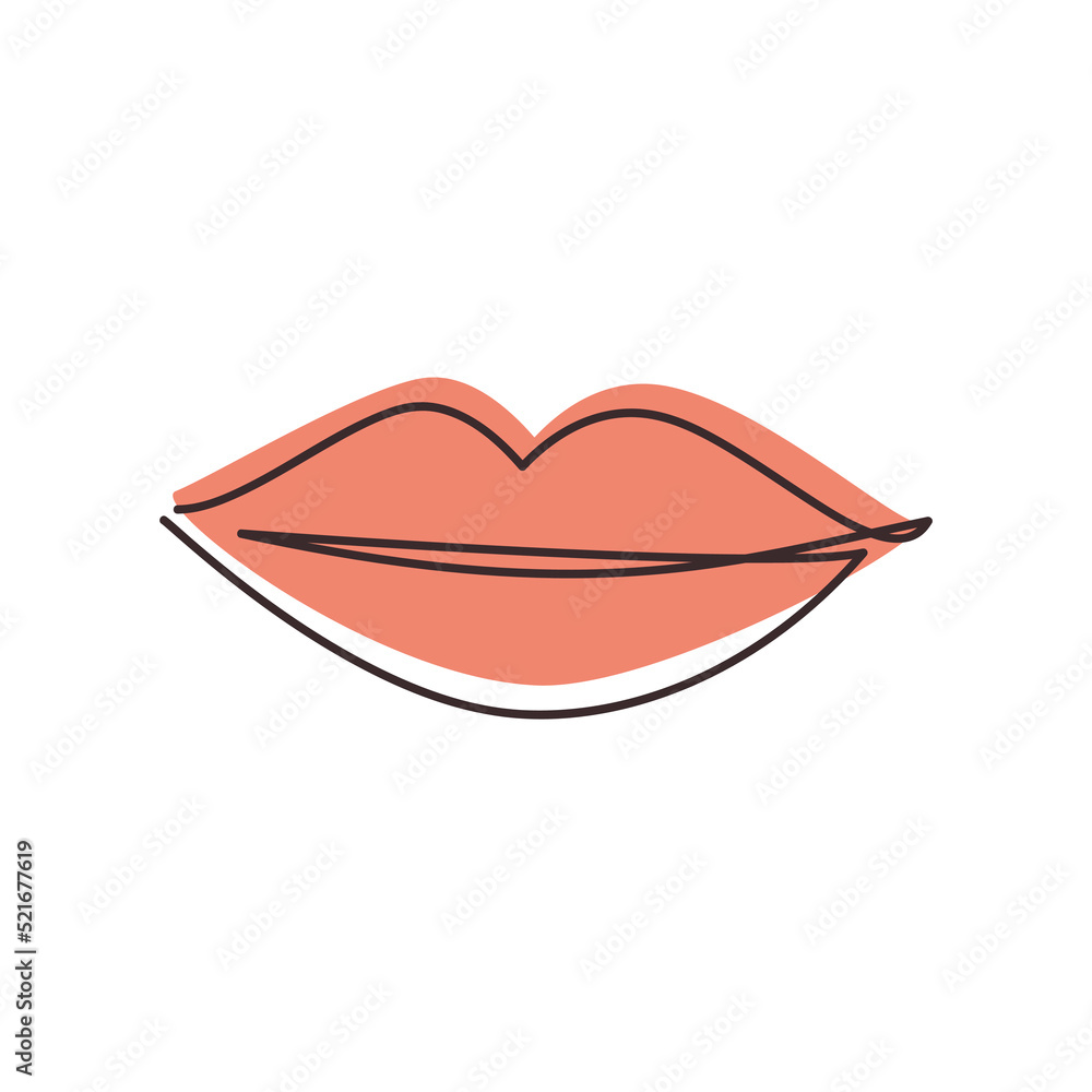 Vector lips continuous one line drawing illustration. Female hand drawn