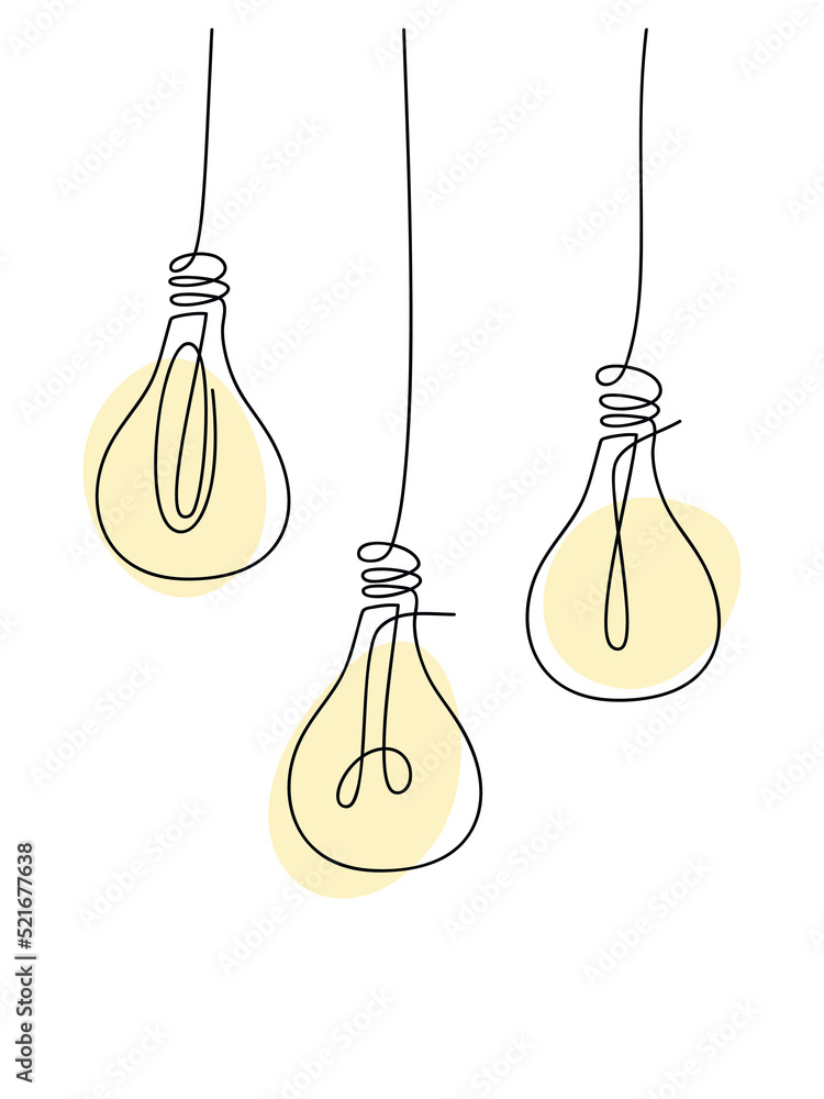 Vector set of light bulbs one line continuous drawing illustration ...