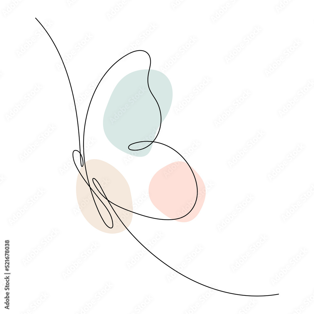 Butterfly continuous one line drawing. Linear art butterfly flying with