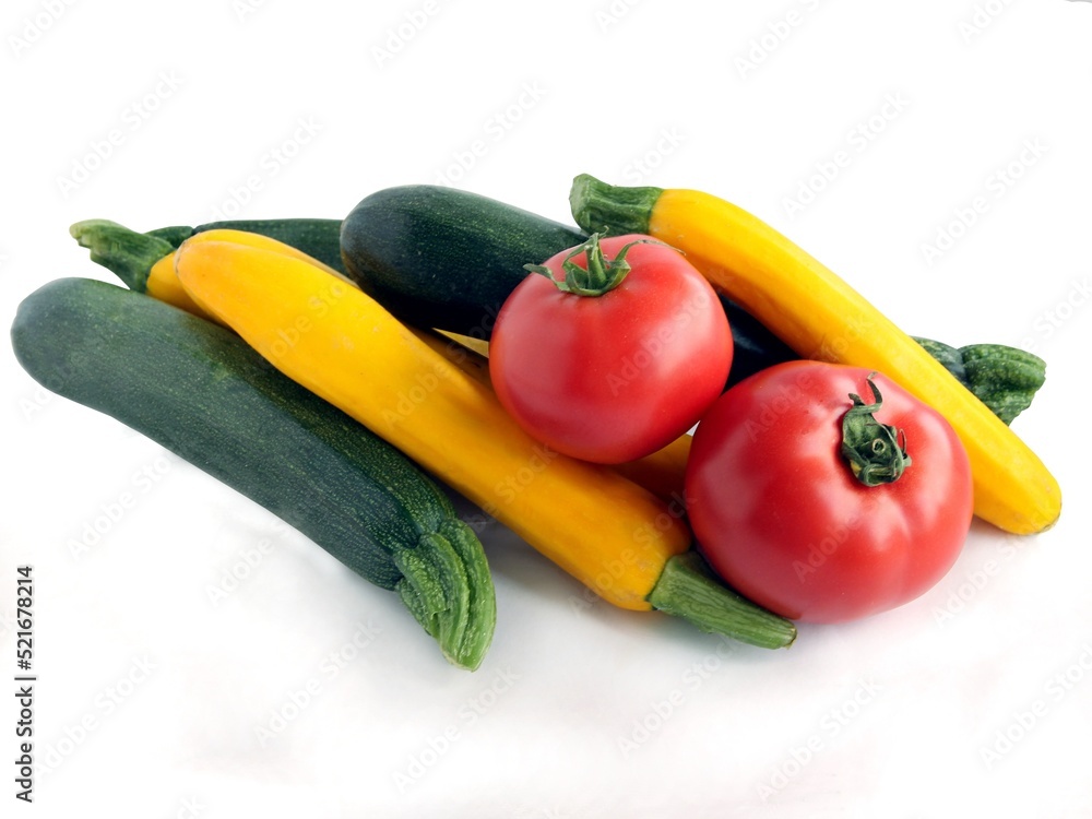 zucchini and red tomatoes for tasty salad or cooking meal