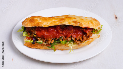 Beef doner kebab in plate top view isolated