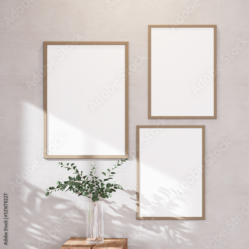 Empty room of Set of 3 photo frame with Furniture and fixture with neutral tones