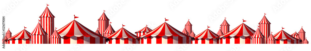 Circus Horizontal design and festival background with blank space as a big top tent carnival fun and entertainment icon for a theatrical party festival isolated on a white  - obrazy, fototapety, plakaty 