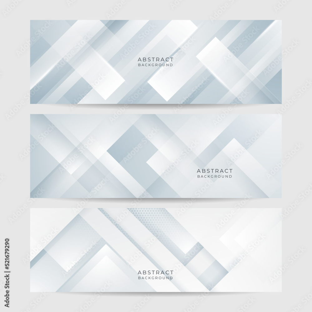 Fototapeta premium White abstract banner. Modern elegant white gray banner with creative design and shiny lines. Minimal vector stripes design. Simple texture graphic element. Vector abstract pattern background template