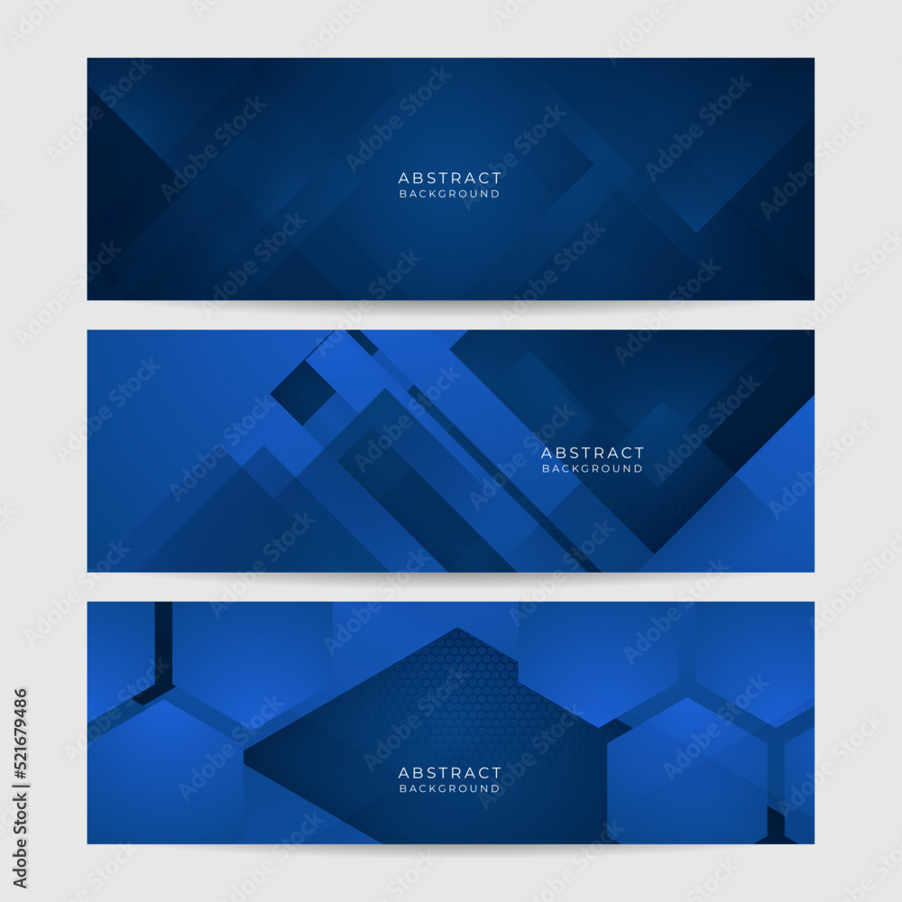 Modern abstract gradient dark navy blue banner. Minimal geometric dark blue light banner background abstract design. Vector abstract graphic design banner pattern background template. Modern abstract gradient dark navy blue banner. Minimal geometric dark blue light banner background abstract design. Vector abstract graphic design banner pattern background template.