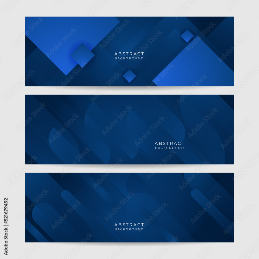 Modern abstract gradient dark navy blue banner. Minimal geometric dark blue light banner background abstract design. Vector abstract graphic design banner pattern background template.