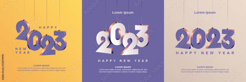 Happy new year 2023 square template with 3D hanging number. Greeting concept for 2023 new year celebration Happy new year 2023 square template with 3D hanging number. Greeting concept for 2023 new year celebration