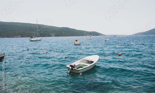 Boats on the Adriatic sea in Bigova, Montenegro, 2022.