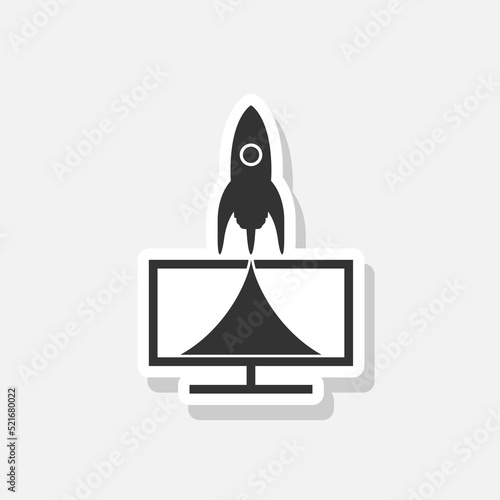 Rocket tech logo design sticker isolated on white