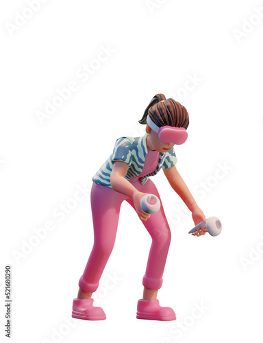 Character woman with headset VR, Metaverse 3d Illustration