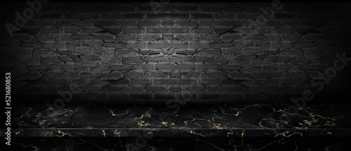 Panel kuchenny z motywem empty marble black and gold shelves and cement wall