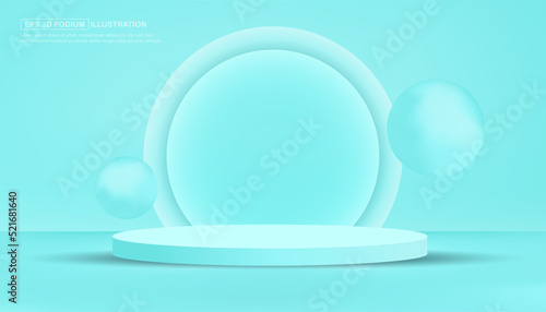 Realistic 3d torquoise blue podium minimal design