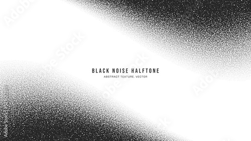 Black Noise Stipple Dots Halftone Gradient Vector Smooth Twisted Border Isolate On White Back. Handdrawn Dotted Abstract Grainy Texture. Pointillism Art Abstraction Dotwork Graphic Grunge Illustration