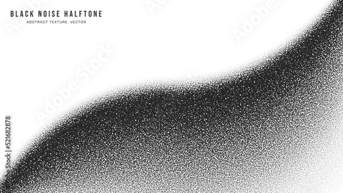 Black Noise Stipple Dotted Halftone Pattern Vector Smooth Curved Border Isolated On White Back. Hand Drawn Dot Work Abstract Grainy Texture. Handdrawn Pointillism Art Bend Form Conceptual Abstraction