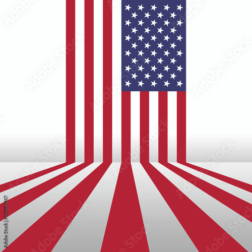 US Flag Rohling down a 3D room giving the idea of space and room. Leading lines. 