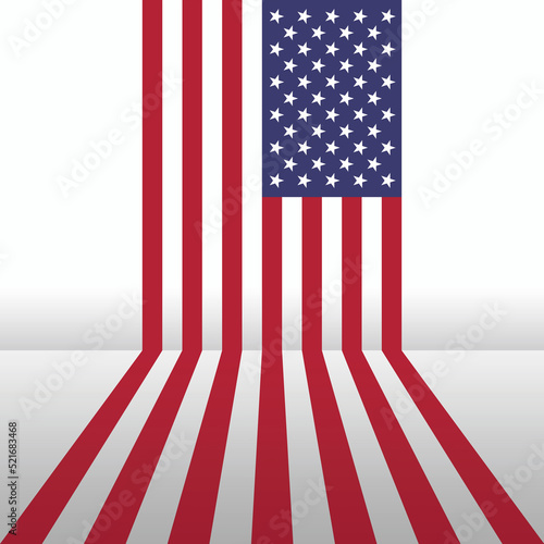 US Flag Rohling down a 3D room giving the idea of space and room. Leading lines. 