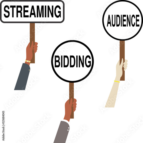 hand holding paddle cartoon with marketing texts illustration set pack, vector isolated billboard format