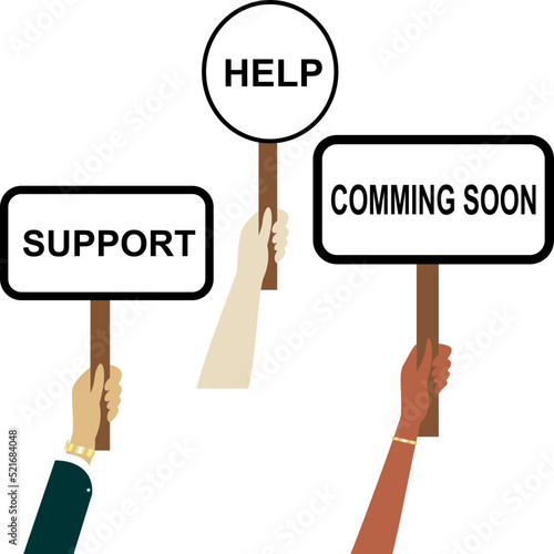 hand holding paddle with marketing texts illustration set pack, vector isolated billboard
