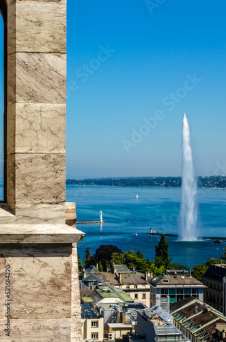 View of the Jet d'Eau, a large fountain in Geneva, Switzerland