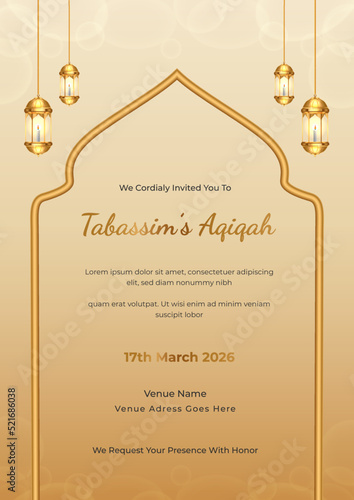 Elegant  Beautiful Aqiqah Invitation Card Template photo
