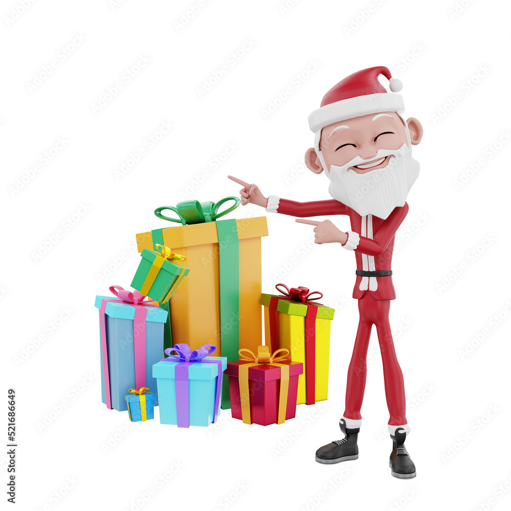 3D Render of santa claus characters and christmas gifts 3D Render of santa claus characters and christmas gifts