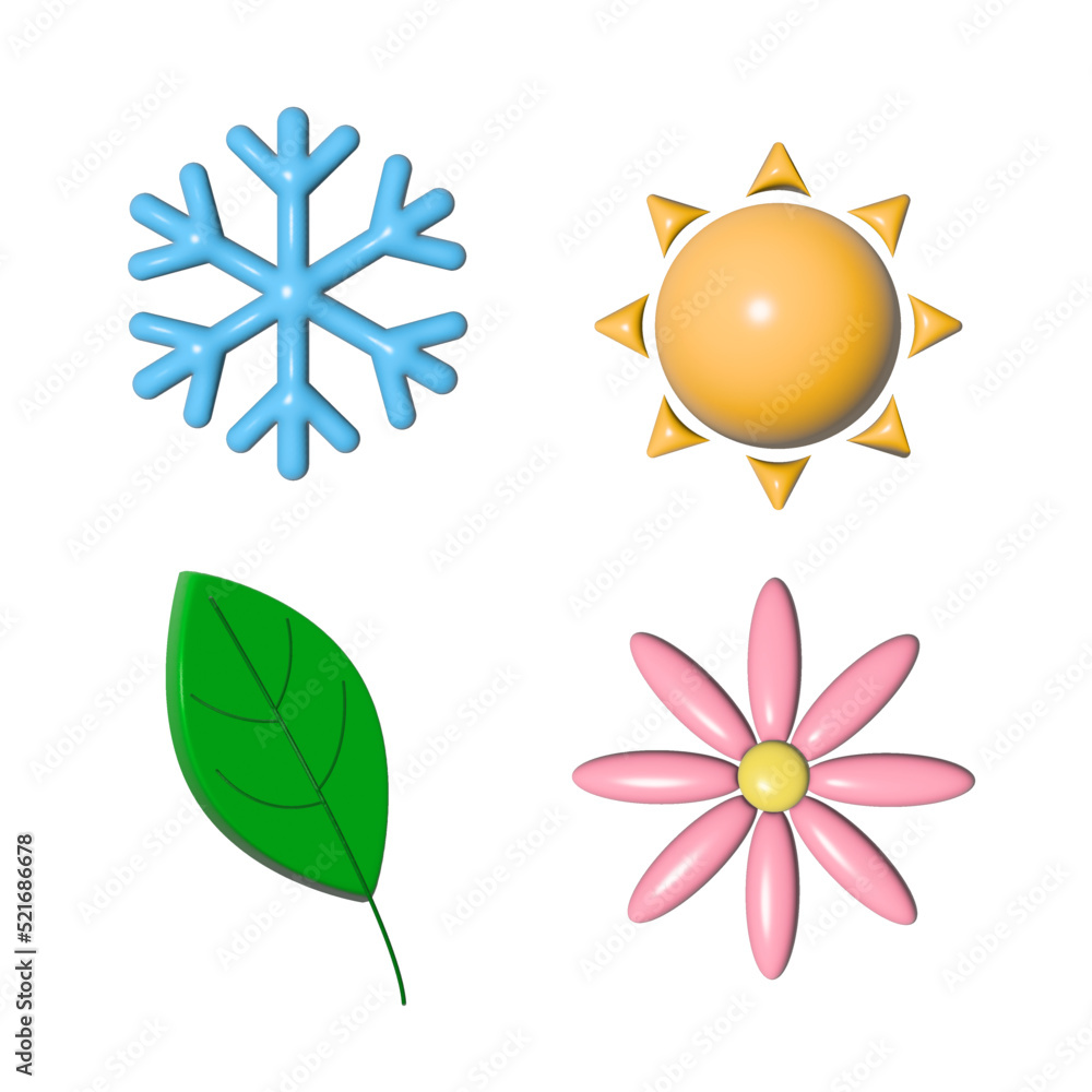 3D icons spring winter autumn summer for design, printing, websites, social networks.